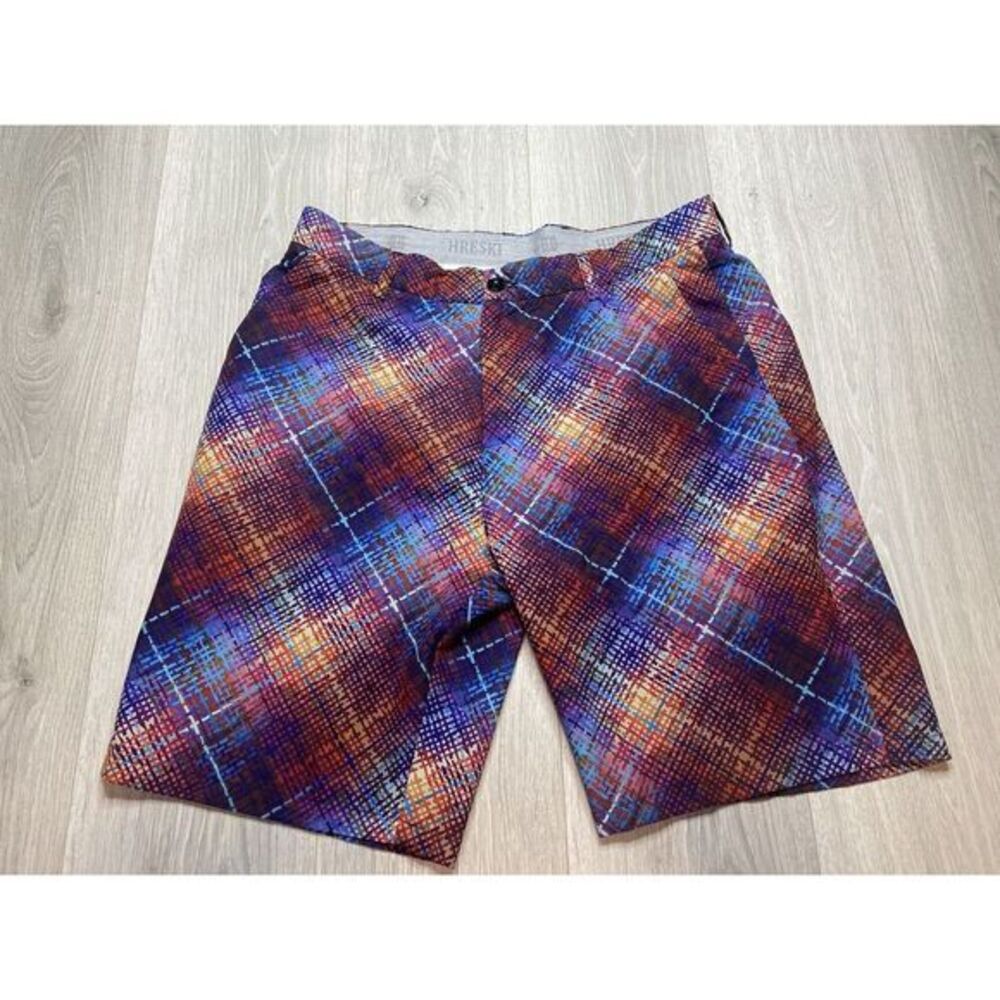 Hreski Shorts Men 36 Geometric Plaid Golf Casual‎ Stretch Performance Cool Touch